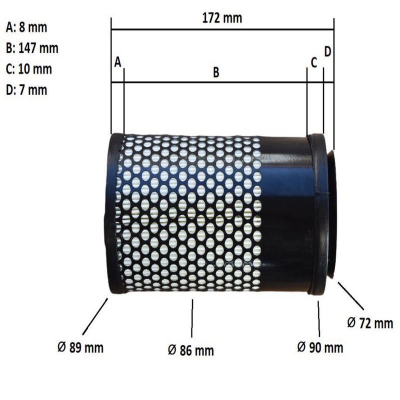 Filtre à air Hinomoto CX13, CX14,... Kubota A13, A14, GB13, GB14,..., CK, B21, B52,..., BX22, BX23, BX2200 – Image 2
